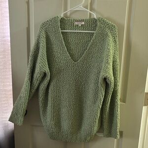 ANDREE BY UNIT Textured Green V-Neck Sweater